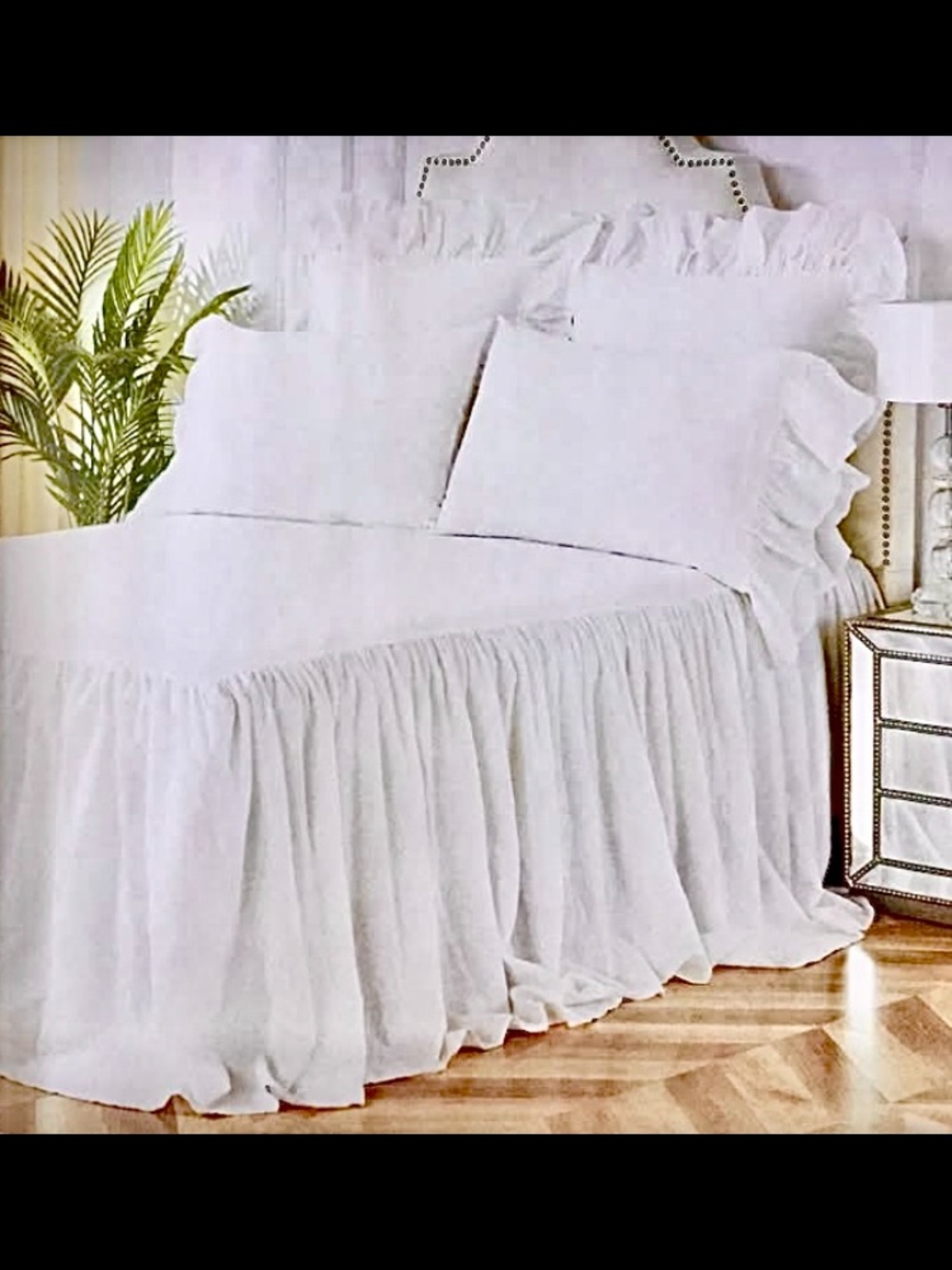 C&F Linen White Ruffled Bedspread Set. Oversized King